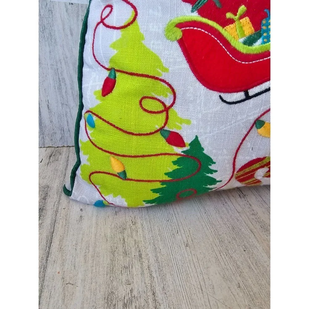 Pier 1 embroidered Xmas snowman North Pole penguin elf pillow decor Xmas 14x14 i